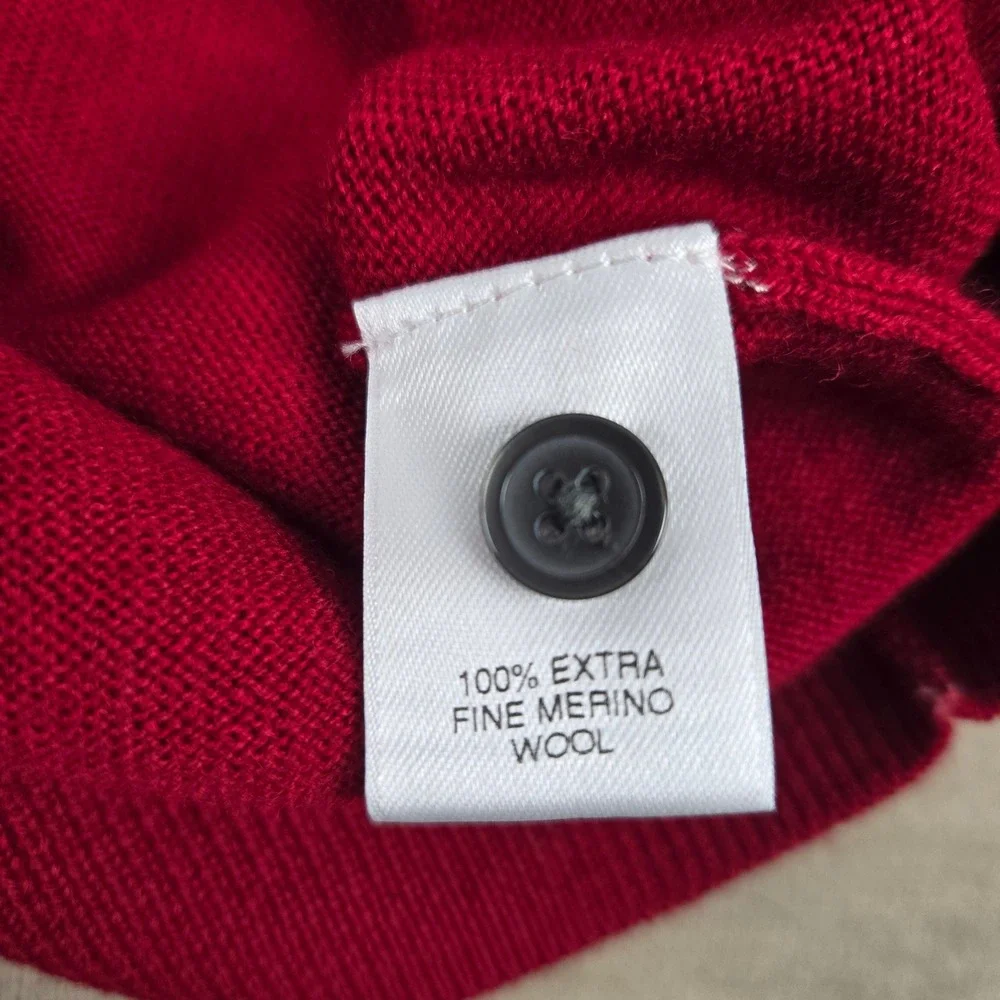 Turnbury Mens XL Red Extra Fine Merino Wool Long Sleeve 1/4 button Polo Sweater
